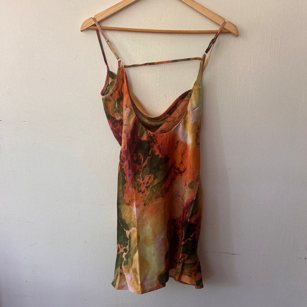 Nasty Gal Mini Dress Womens 4 Multi Marble Print Drape Neck Slinky Romantic - Picture 5 of 6